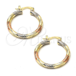 Gold Plated Hoop Earrings — Medium Hoop Diamond Cutting Tricolor 02.70. — main product view — SKU 101956 | Chapa de Oro aretes de aro — Medium Hoop Diamond Cutting Tricolor 02.70. — SKU 101956