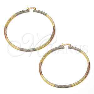 Gold Plated Hoop Earrings — Extra Large Hoop Diamond Cutting Tricolor 02.70. — main product view — SKU 101957 | Chapa de Oro aretes de aro — Extra Large Hoop Diamond Cutting Tricolor 02.70. — SKU 101957