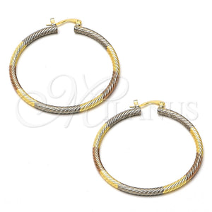Gold Plated Hoop Earrings — Large Hoop Diamond Cutting Tricolor 02.70. — main product view — SKU 101958 | Chapa de Oro aretes de aro — Large Hoop Diamond Cutting Tricolor 02.70. — SKU 101958