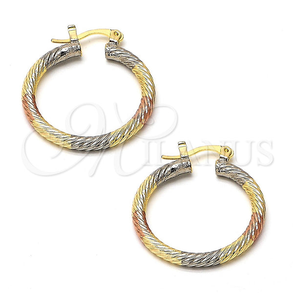 Gold Plated Hoop Earrings — Medium Hoop Diamond Cutting Tricolor 02.70. — main product view — SKU 101959 | Chapa de Oro aretes de aro — Medium Hoop Diamond Cutting Tricolor 02.70. — SKU 101959