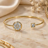 Oro Laminado Individual Bangle, Gold Filled Style Flower Design, with White Cubic Zirconia and White Crystal, Polished, Golden Finish, 07.97.0058.1 (02 MM Thickness, One size fits all)
