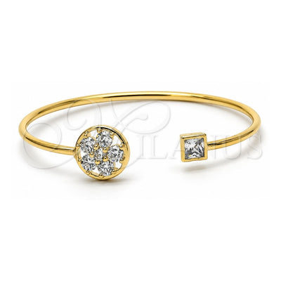 Oro Laminado Individual Bangle, Gold Filled Style Flower Design, with White Cubic Zirconia and White Crystal, Polished, Golden Finish, 07.97.0058.1 (02 MM Thickness, One size fits all)