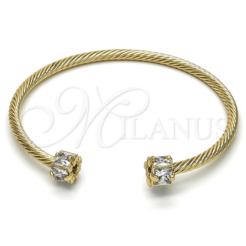 Oro Laminado Individual Bangle, Gold Filled Style with White Cubic Zirconia, Diamond Cutting Finish, Golden Finish, 07.97.0059 (03 MM Thickness, One size fits all)