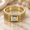 Oro Laminado Mens Ring, Gold Filled Style Solitaire Design, with White Cubic Zirconia, Diamond Cutting Finish, Golden Finish, 5.175.023.06 (Size 6)