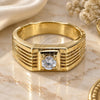 Oro Laminado Mens Ring, Gold Filled Style Solitaire Design, with White Cubic Zirconia, Diamond Cutting Finish, Golden Finish, 5.175.023.07 (Size 7)