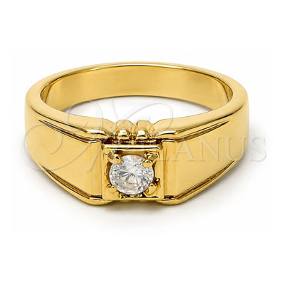 Oro Laminado Mens Ring, Gold Filled Style Solitaire Design, with White Cubic Zirconia, Polished, Golden Finish, 01.63.0518.07 (Size 7)