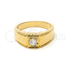 Oro Laminado Mens Ring, Gold Filled Style Solitaire Design, with White Cubic Zirconia, Polished, Golden Finish, 01.63.0518.07 (Size 7)