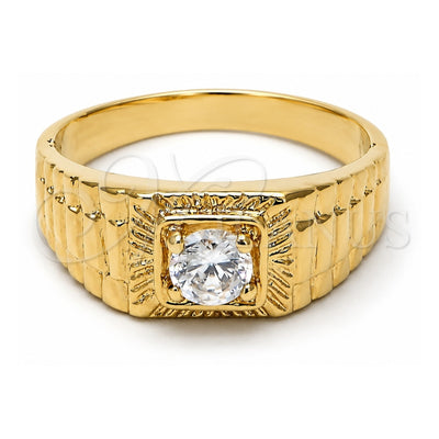 Oro Laminado Mens Ring, Gold Filled Style Solitaire Design, with White Cubic Zirconia, Diamond Cutting Finish, Golden Finish, 5.175.025.06 (Size 6)