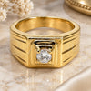 Oro Laminado Mens Ring, Gold Filled Style Solitaire Design, with White Cubic Zirconia, Polished, Golden Finish, 5.175.028.07 (Size 7)