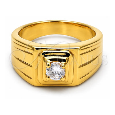 Oro Laminado Mens Ring, Gold Filled Style Solitaire Design, with White Cubic Zirconia, Polished, Golden Finish, 5.175.028.07 (Size 7)