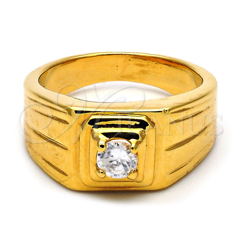 Oro Laminado Mens Ring, Gold Filled Style Solitaire Design, with White Cubic Zirconia, Polished, Golden Finish, 5.175.028.07 (Size 7)