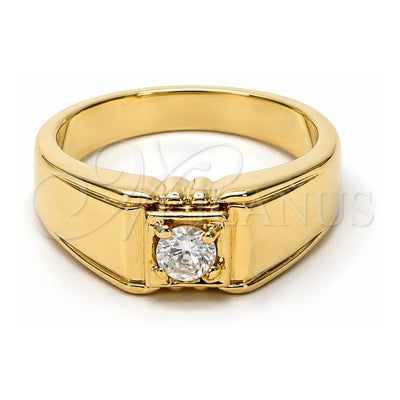 Oro Laminado Mens Ring, Gold Filled Style Solitaire Design, with White Cubic Zirconia, Polished, Golden Finish, 01.63.0518.08 (Size 8)