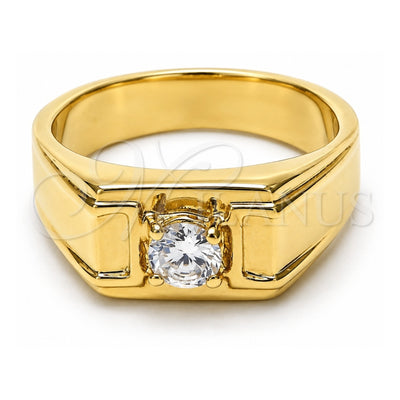 Oro Laminado Mens Ring, Gold Filled Style with White Cubic Zirconia, Polished, Golden Finish, 5.178.027.08 (Size 8)