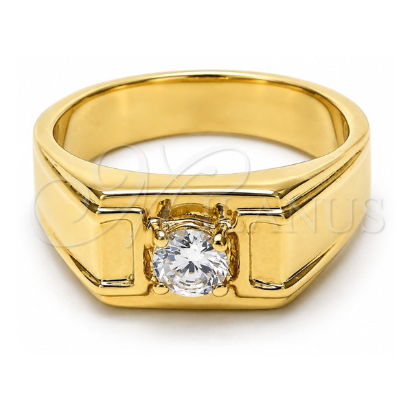 Oro Laminado Mens Ring, Gold Filled Style with White Cubic Zirconia, Polished, Golden Finish, 5.178.027.08 (Size 8)