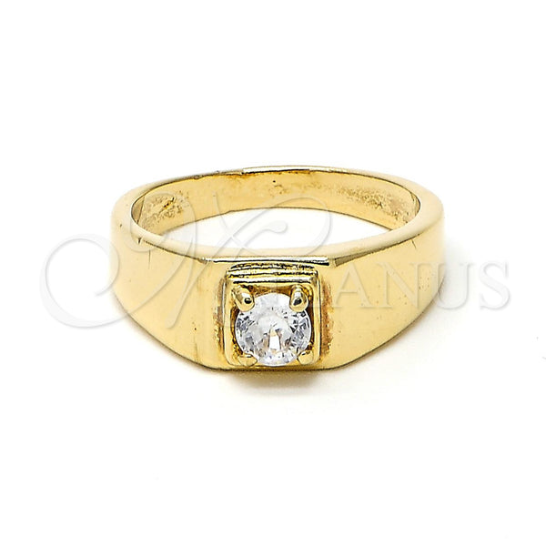 Oro Laminado Mens Ring, Gold Filled Style Solitaire Design, with White Cubic Zirconia, Polished, Golden Finish, 5.175.024.07 (Size 7)