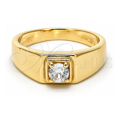 Oro Laminado Mens Ring, Gold Filled Style Solitaire Design, with White Cubic Zirconia, Polished, Golden Finish, 5.175.024.08 (Size 8)