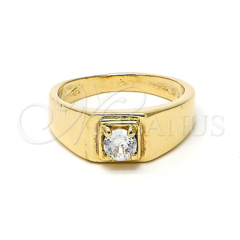 Oro Laminado Mens Ring, Gold Filled Style Solitaire Design, with White Cubic Zirconia, Polished, Golden Finish, 5.175.024.08 (Size 8)