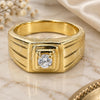 Oro Laminado Mens Ring, Gold Filled Style with White Cubic Zirconia, Diamond Cutting Finish, Golden Finish, 5.175.016.1.08 (Size 8)