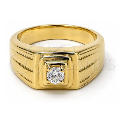 Oro Laminado Mens Ring, Gold Filled Style with White Cubic Zirconia, Diamond Cutting Finish, Golden Finish, 5.175.016.1.08 (Size 8)