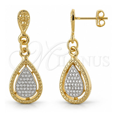 Oro Laminado Dangle Earring, Gold Filled Style Teardrop Design, Matte Finish, Two Tone, 02.55.0044