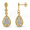 Oro Laminado Dangle Earring, Gold Filled Style Teardrop Design, Matte Finish, Two Tone, 02.55.0044