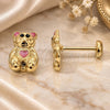 Oro Laminado Stud Earring, Gold Filled Style Teddy Bear Design, Pink Enamel Finish, Golden Finish, 02.09.0092