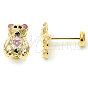 Gold Filled Ring — Stud Earring Teddy Bear Design Pink Enamel 02.09. — main product view — SKU 102207 | Oro Laminado anillo — Stud Earring Teddy Bear diseño Pink Enamel 02.09. — SKU 102207