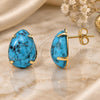 Oro Laminado Stud Earring, Gold Filled Style with Sapphire Blue Opal, Blue Enamel Finish, Golden Finish, 02.65.0053