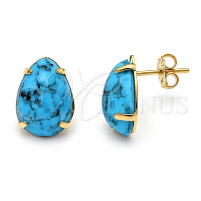 Oro Laminado Stud Earring, Gold Filled Style with Sapphire Blue Opal, Blue Enamel Finish, Golden Finish, 02.65.0053