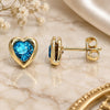 Oro Laminado Stud Earring, Gold Filled Style Heart and Love Design, with Sapphire Blue Crystal, Polished, Golden Finish, 02.09.0097.1