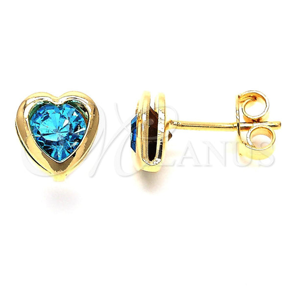 Gold Filled Ring — Stud Earring Heart and Love Design with Sapphire — main product view — SKU 102219 | Oro Laminado anillo — Stud Earring corazón and Love diseño with Sapphire — SKU 102219
