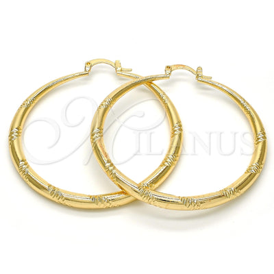 Oro Laminado Large Hoop, Gold Filled Style Hollow Design, Diamond Cutting Finish, Golden Finish, 02.170.0064.50
