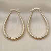 Oro Laminado Medium Hoop, Gold Filled Style Teardrop and Hollow Design, Diamond Cutting Finish, Golden Finish, 02.170.0083.40