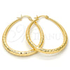 Oro Laminado Medium Hoop, Gold Filled Style Teardrop and Hollow Design, Diamond Cutting Finish, Golden Finish, 02.170.0083.40