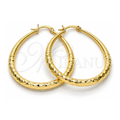 Oro Laminado Medium Hoop, Gold Filled Style Teardrop and Hollow Design, Diamond Cutting Finish, Golden Finish, 02.170.0083.40
