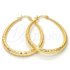 Gold Filled Hoop Earrings — Medium Hoop Teardrop and Hollow Design Diamond Cutting — main product view — SKU 102261 | Oro Laminado aretes de aro — Medium Hoop Teardrop and Hollow diseño Diamond Cutting — SKU 102261