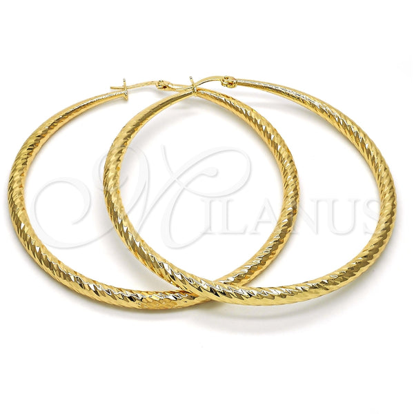 Oro Laminado Extra Large Hoop, Gold Filled Style Hollow Design, Diamond Cutting Finish, Golden Finish, 02.170.0085.70