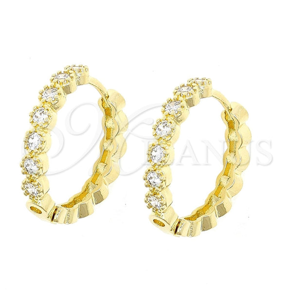 Oro Laminado Huggie Hoop, Gold Filled Style with White Cubic Zirconia, Polished, Golden Finish, 02.195.0079.25