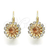 Oro Laminado Leverback Earring, Gold Filled Style Flower Design, with Champagne and White Crystal, Polished, Golden Finish, 5.125.006.3