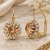 Oro Laminado Leverback Earring, Gold Filled Style Flower Design, with Champagne and White Crystal, Polished, Golden Finish, 5.125.006.3