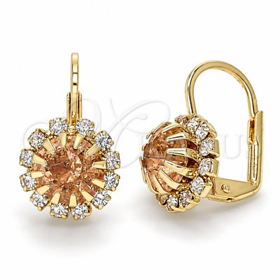Oro Laminado Leverback Earring, Gold Filled Style Flower Design, with Champagne and White Crystal, Polished, Golden Finish, 5.125.006.3