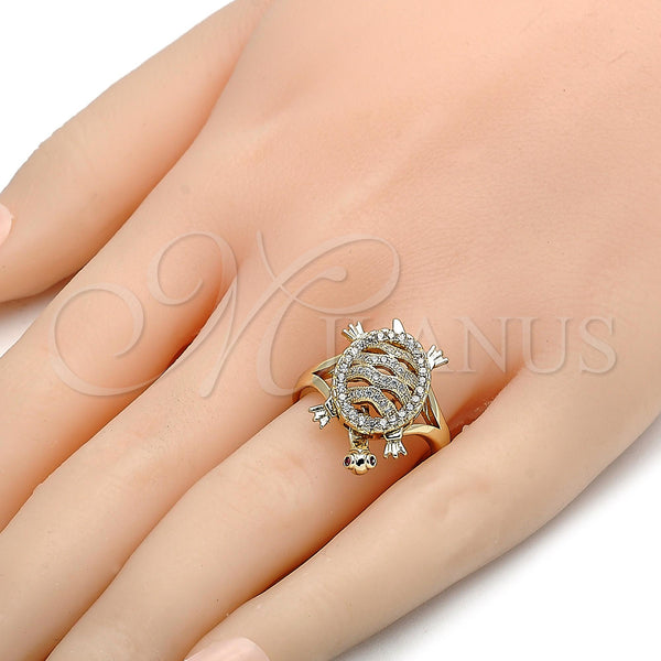 Gold Filled Ring — Multi Stone Ring Turtle Design with White and — alternate product view — SKU 102369 | Oro Laminado anillo — Multi Stone Ring Turtle diseño with blanco and — SKU 102369