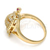 Oro Laminado Multi Stone Ring, Gold Filled Style Turtle Design, with White and Ruby Micro Pave, Polished, Golden Finish, 01.100.0001.09 (Size 9)