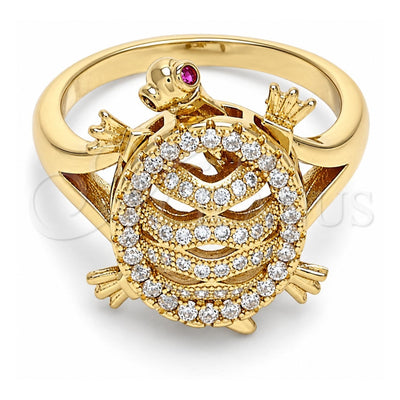 Oro Laminado Multi Stone Ring, Gold Filled Style Turtle Design, with White and Ruby Micro Pave, Polished, Golden Finish, 01.100.0001.09 (Size 9)