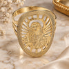 Oro Laminado Elegant Ring, Gold Filled Style Virgen Maria Design, Diamond Cutting Finish, Golden Finish, 5.178.007.08 (Size 8)