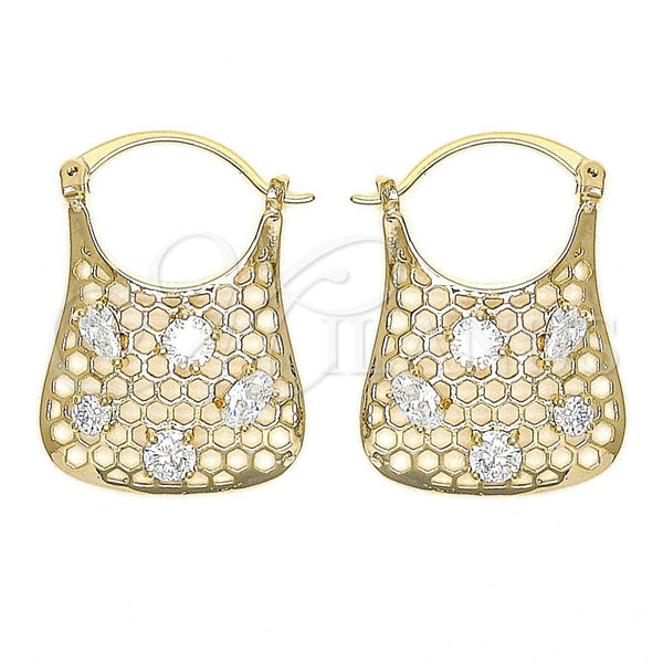 Gold Filled Hoop Earrings — Medium Hoop Filigree Design with White Cubic Zirconia — main product view — SKU 102419 | Oro Laminado aretes de aro — Medium Hoop Filigree diseño with blanco Cubic Zirconia — SKU 102419