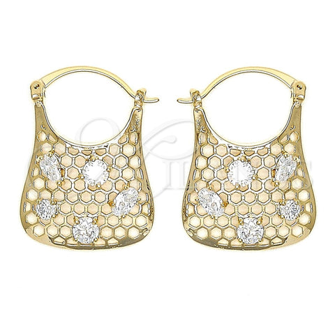 Oro Laminado Medium Hoop, Gold Filled Style Filigree Design, with White Cubic Zirconia, Polished, Golden Finish, 02.65.2455.21