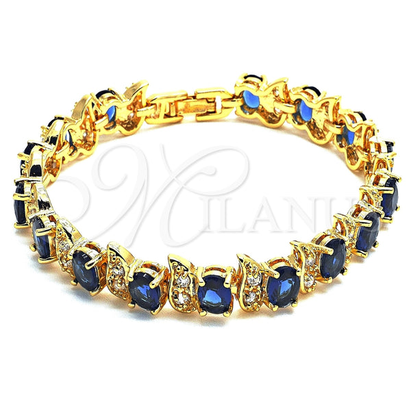 Gold Filled Bracelet — Tennis Bracelet with Sapphire Blue Cubic Zirconia and — main product view — SKU 102555 | Oro Laminado brazalete — Tennis Bracelet with Sapphire Blue Cubic Zirconia and — SKU 102555
