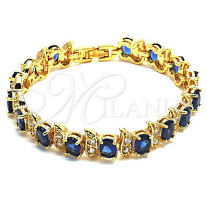 Gold Filled Bracelet — Tennis Bracelet with Sapphire Blue Cubic Zirconia and — main product view — SKU 102555 | Oro Laminado brazalete — Tennis Bracelet with Sapphire Blue Cubic Zirconia and — SKU 102555