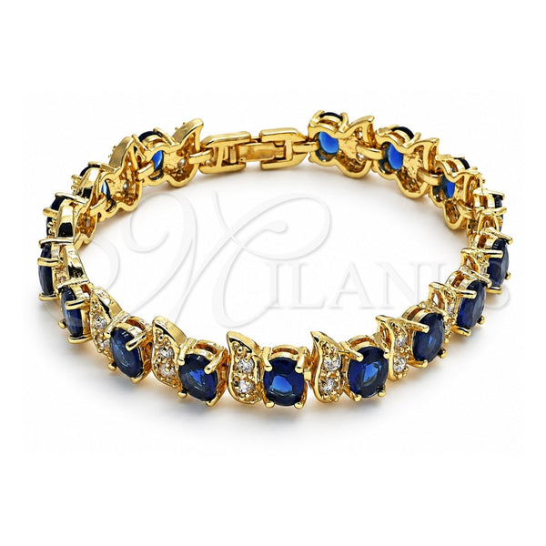Oro Laminado Tennis Bracelet, Gold Filled Style with Sapphire Blue Cubic Zirconia and White Micro Pave, Polished, Golden Finish, 03.206.0007.5.07 (11 MM Thickness, 7 Inches Length)